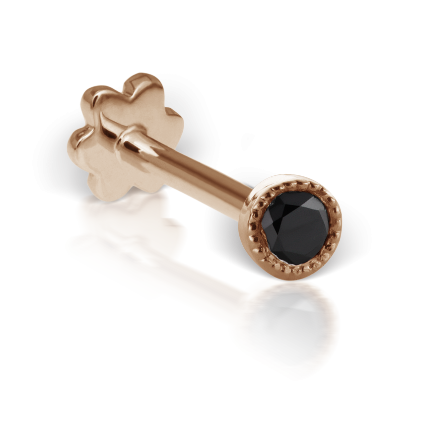 Scalloped Set Black Diamond Threaded Stud Earring
