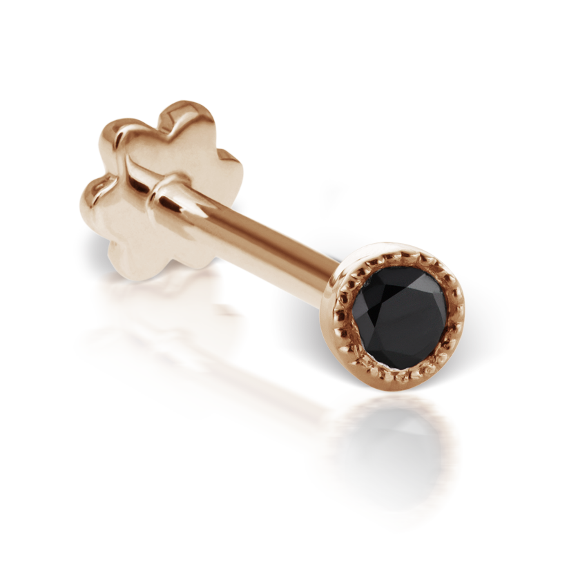 Scalloped Set Black Diamond Threaded Stud Earring