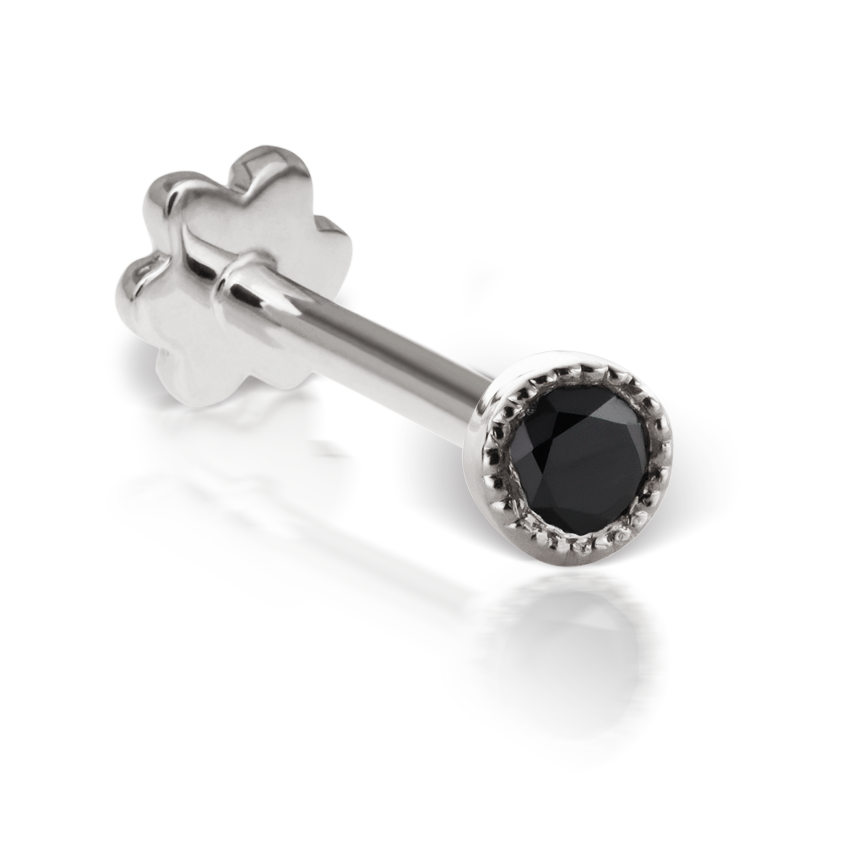 Scalloped Set Black Diamond Threaded Stud Earring