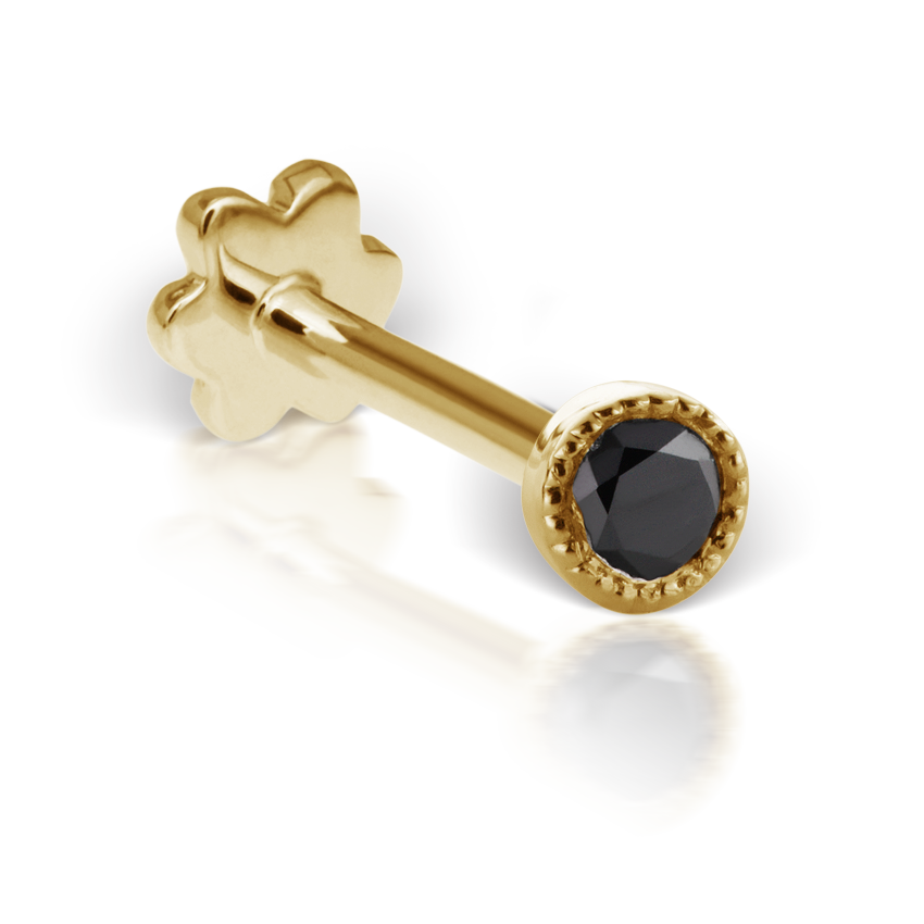 Scalloped Set Black Diamond Threaded Stud Earring