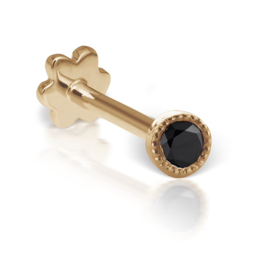 Scalloped Set Black Diamond Threaded Stud Earring