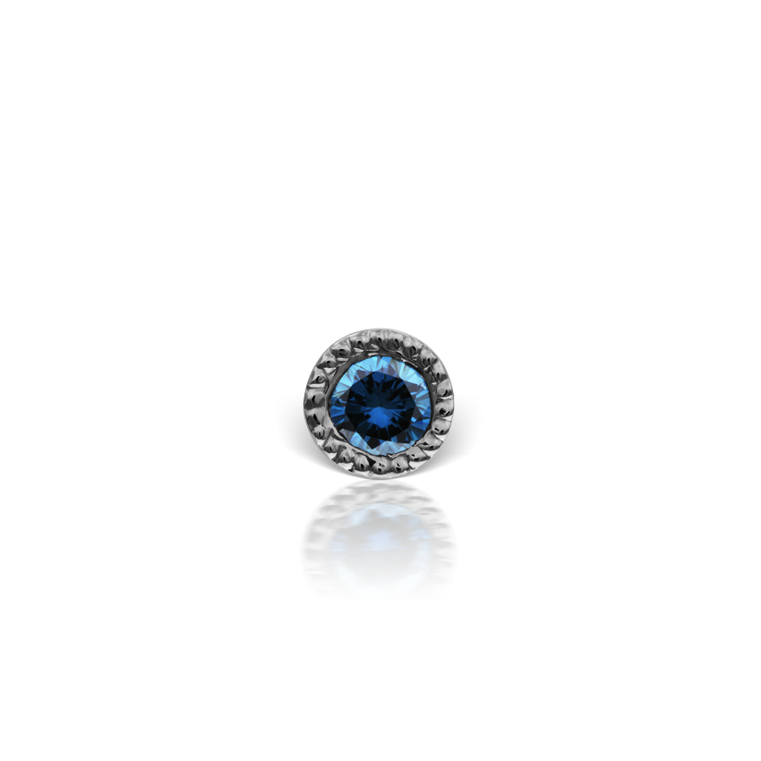 Scalloped Set Blue Diamond Threaded Stud Earring With Titanium Backing