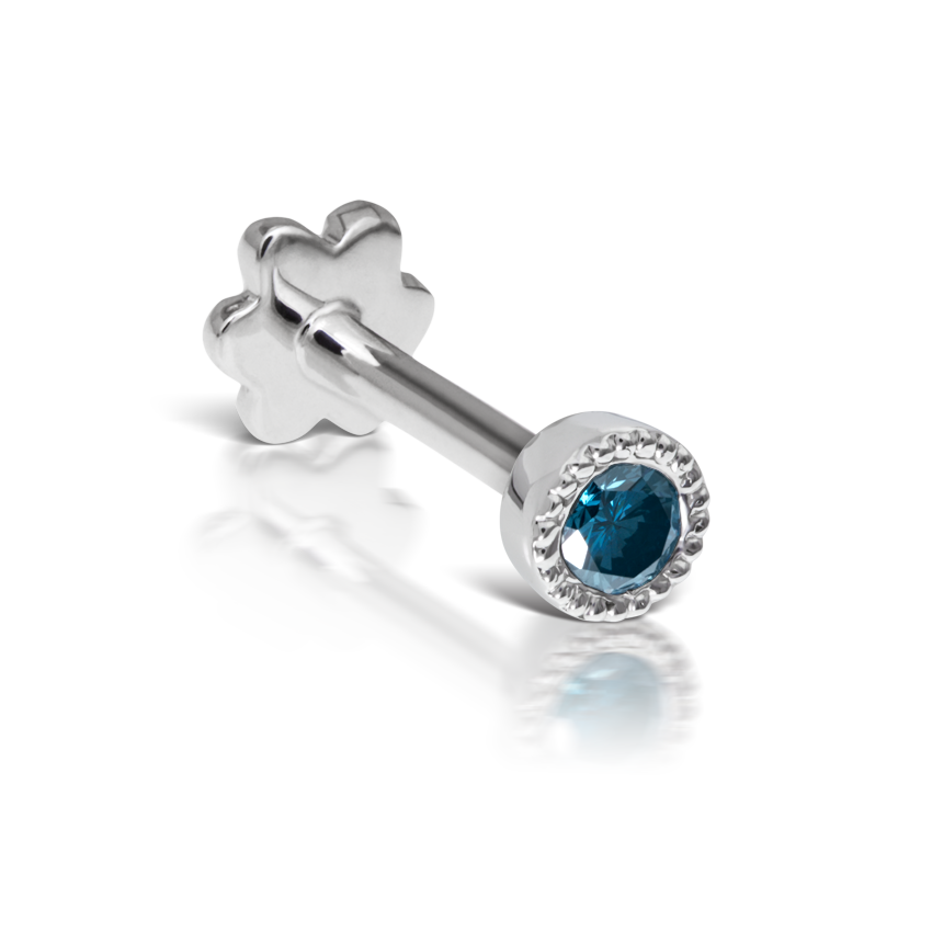 Scalloped Set Blue Diamond Threaded Stud Earring With Titanium Backing