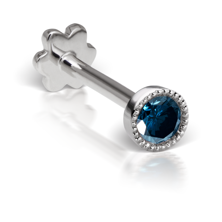 Scalloped Set Blue Diamond Threaded Stud Earring With Titanium Backing