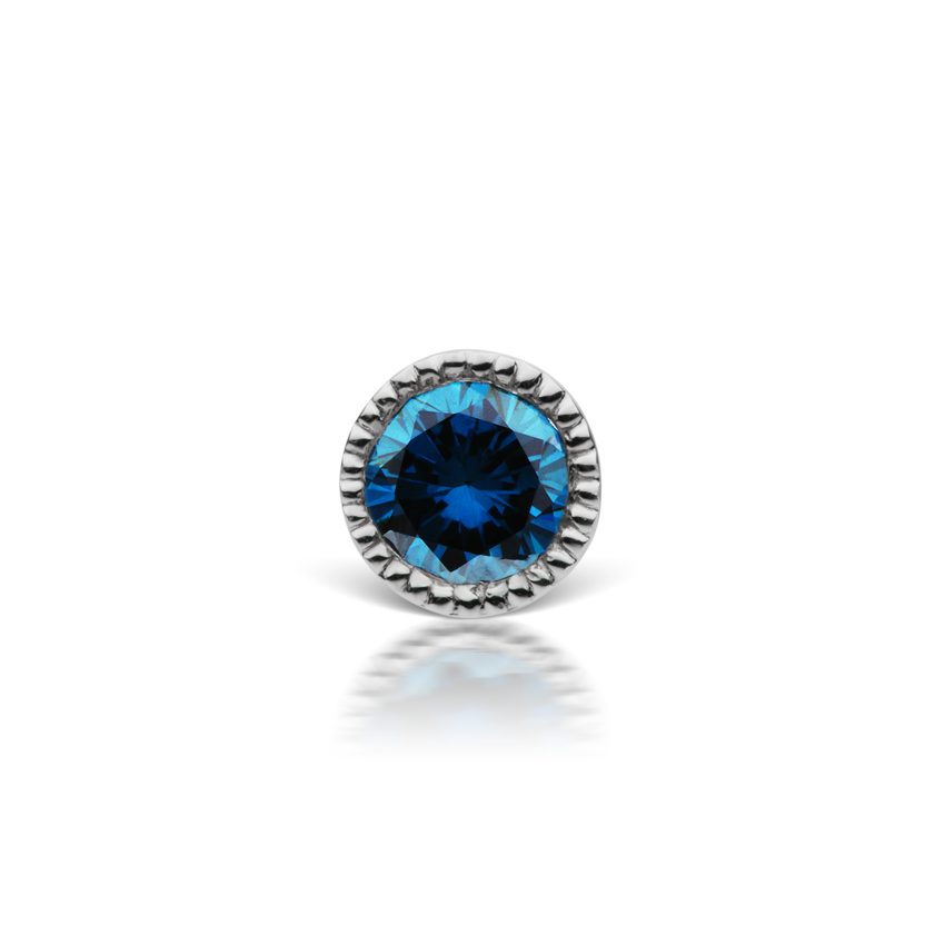 Scalloped Set Blue Diamond Threaded Stud Earring With Titanium Backing