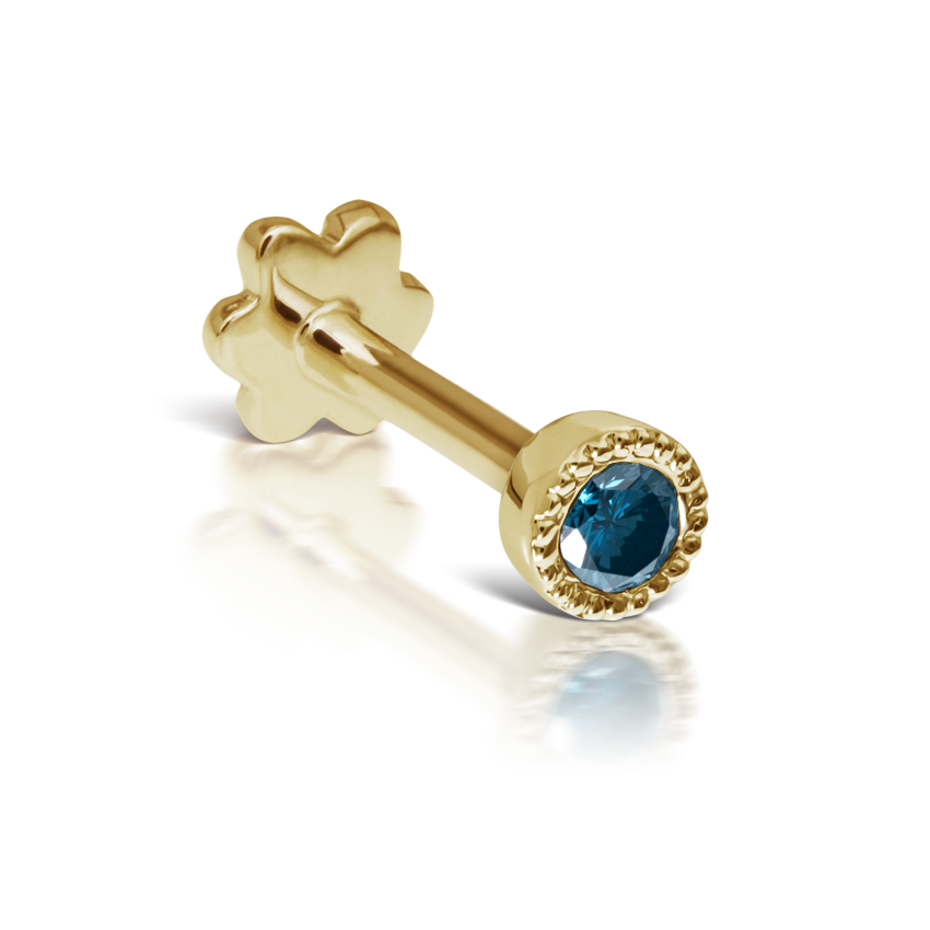 Scalloped Set Blue Diamond Threaded Stud Earring With Titanium Backing