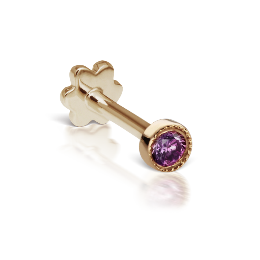 Scalloped Set Rose Purple Diamond Threaded Stud Earring With Titanium Backing