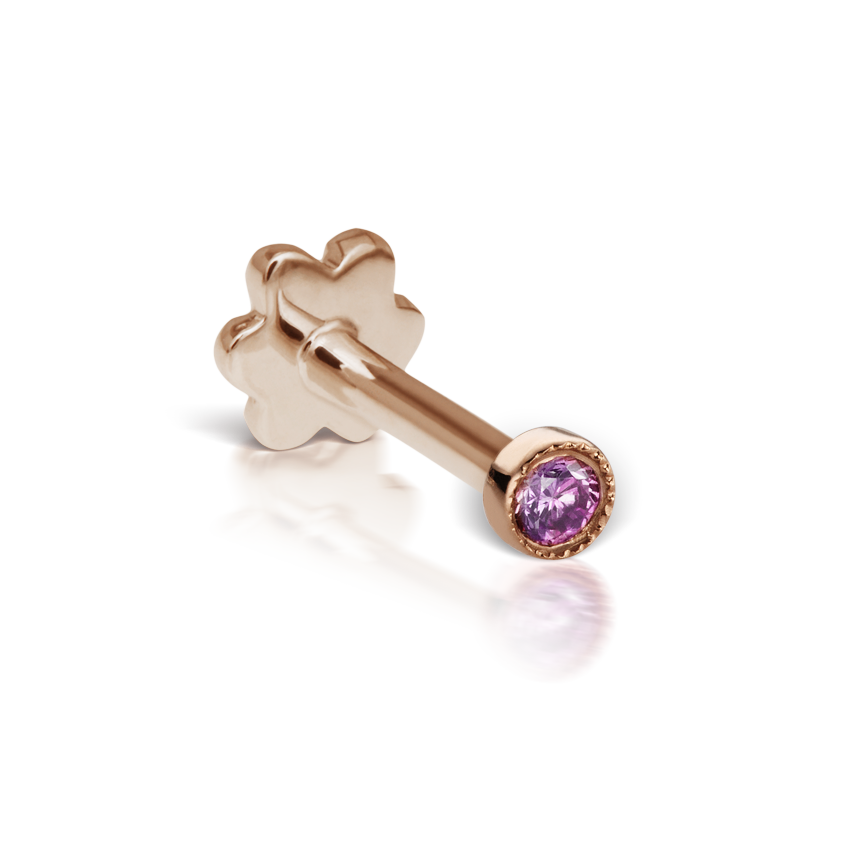 Scalloped Set Rose Purple Diamond Threaded Stud Earring With Titanium Backing