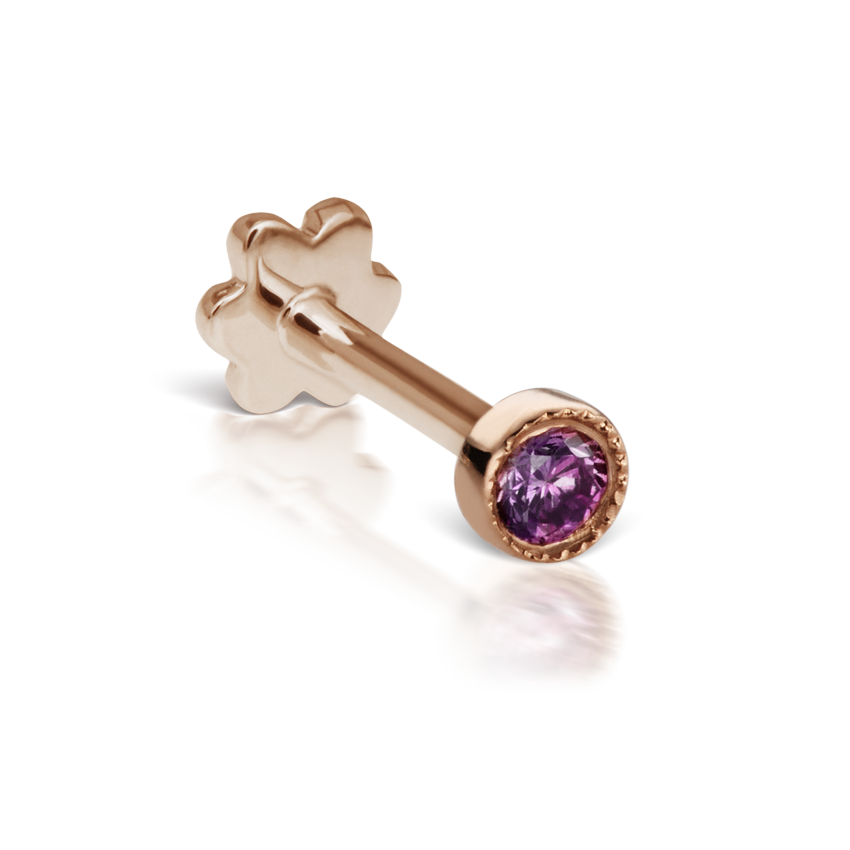 Scalloped Set Rose Purple Diamond Threaded Stud Earring With Titanium Backing