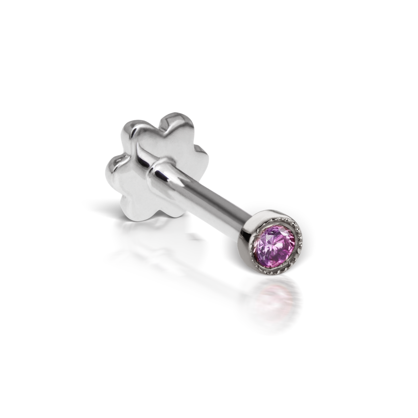 Scalloped Set Rose Purple Diamond Threaded Stud Earring With Titanium Backing