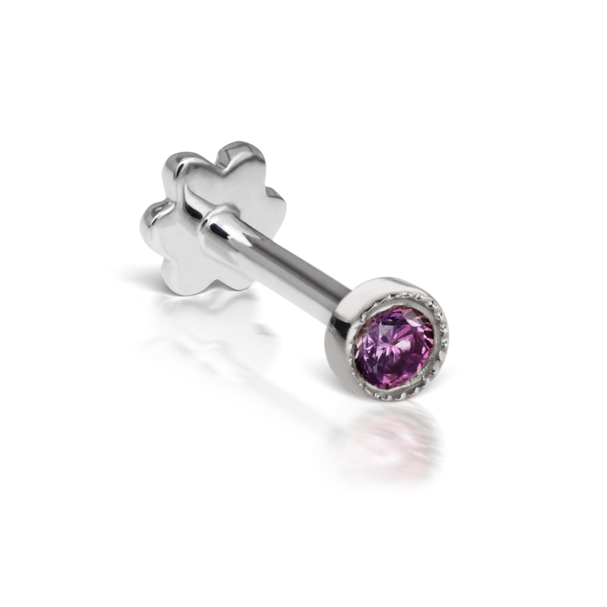 Scalloped Set Rose Purple Diamond Threaded Stud Earring With Titanium Backing