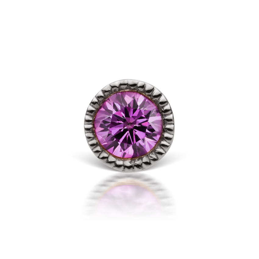 Scalloped Set Rose Purple Diamond Threaded Stud Earring With Titanium Backing