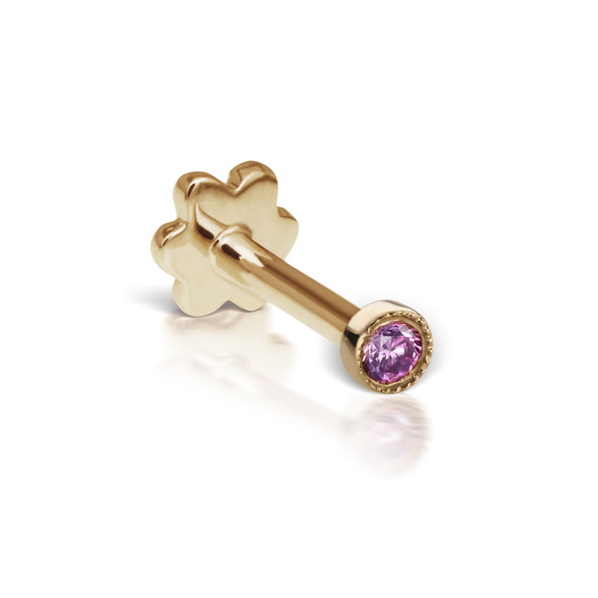 Scalloped Set Rose Purple Diamond Threaded Stud Earring With Titanium Backing