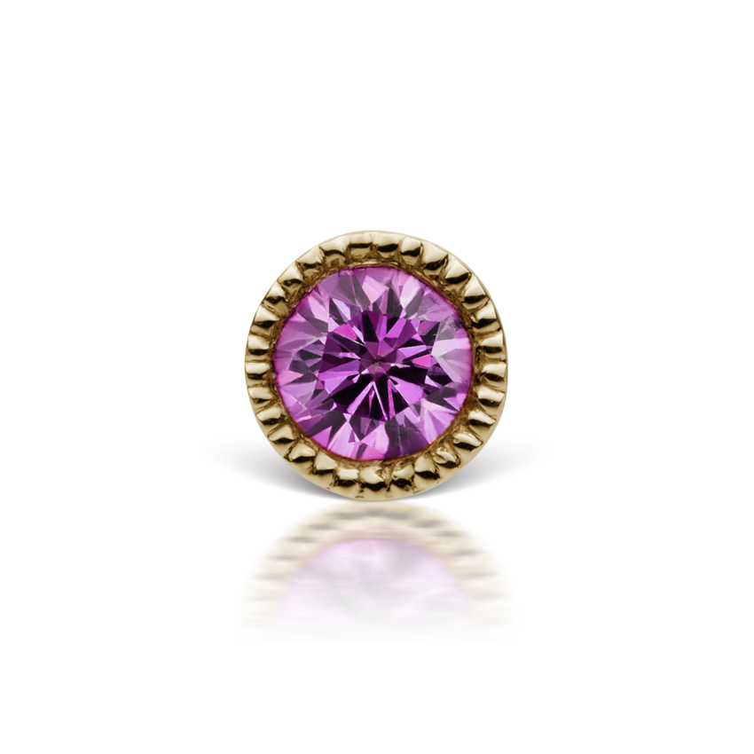 Scalloped Set Rose Purple Diamond Threaded Stud Earring With Titanium Backing