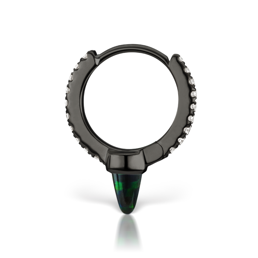 Single Short Black Opal Spike Diamond Eternity Hoop Earring