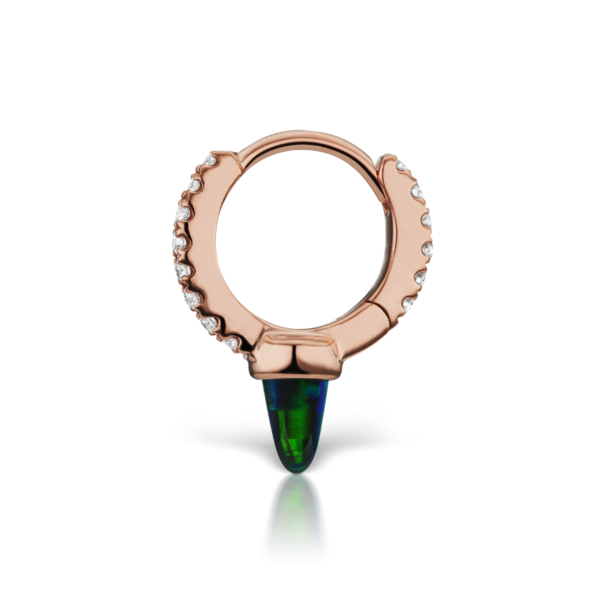 Single Short Black Opal Spike Diamond Eternity Hoop Earring
