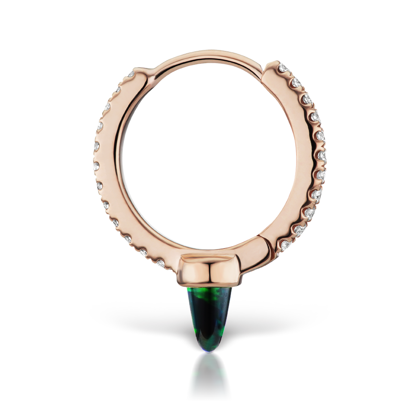 Single Short Black Opal Spike Diamond Eternity Hoop Earring