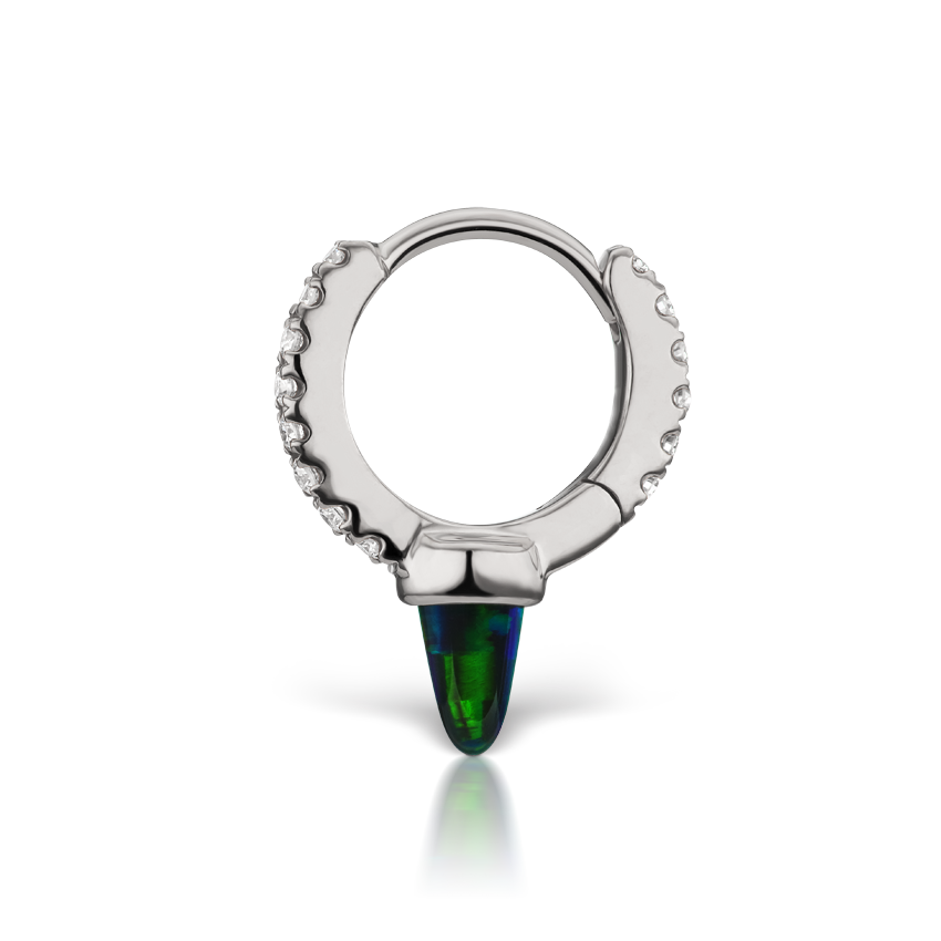 Single Short Black Opal Spike Diamond Eternity Hoop Earring