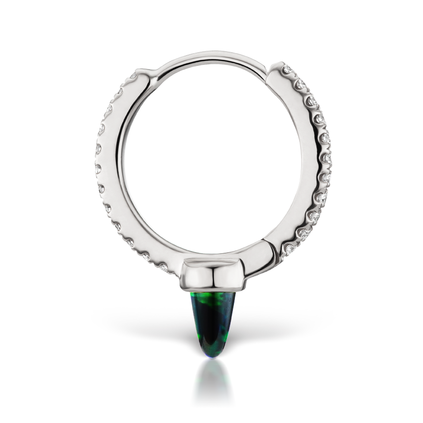 Single Short Black Opal Spike Diamond Eternity Hoop Earring