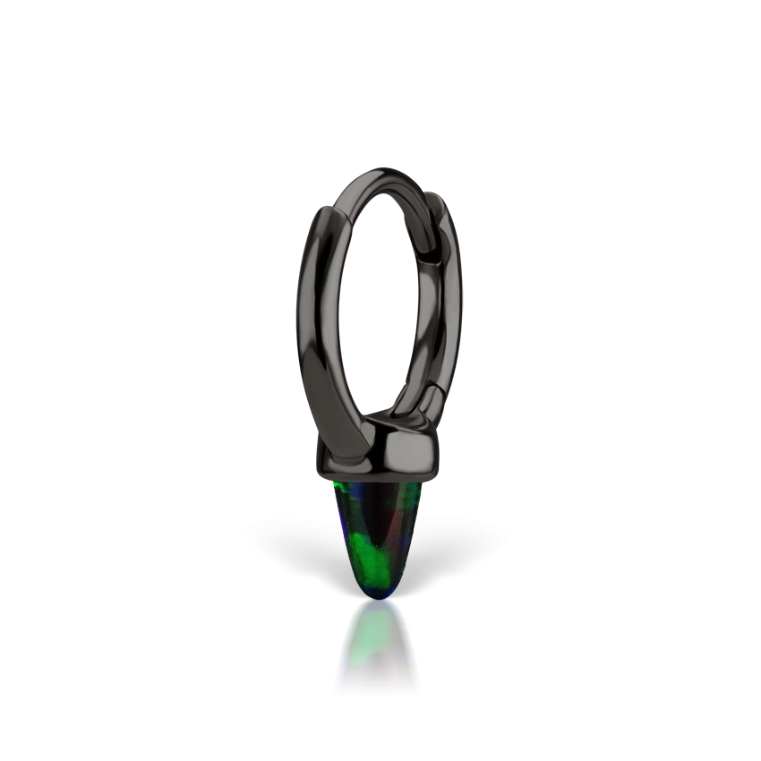 Single Short Black Opal Spike Hoop Earring (Non-Rotating)