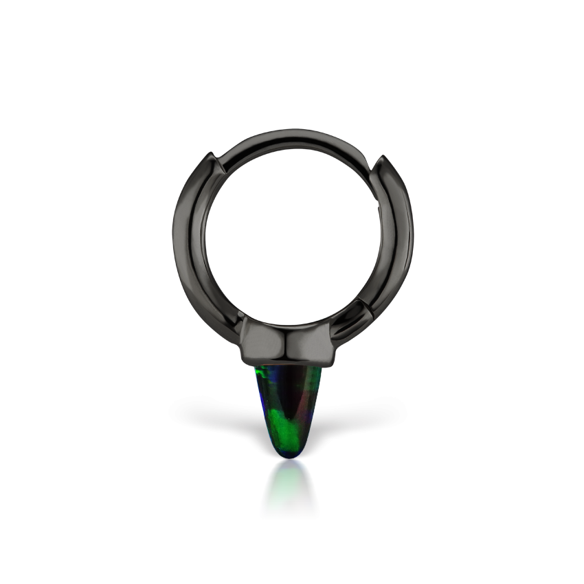 Single Short Black Opal Spike Hoop Earring (Non-Rotating)