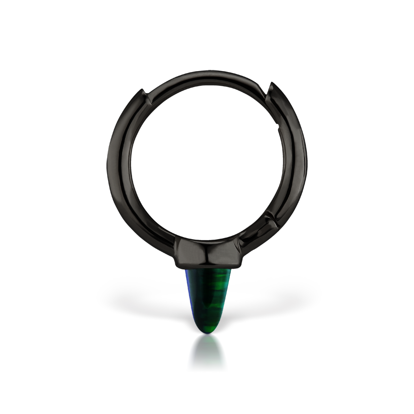 Single Short Black Opal Spike Hoop Earring (Non-Rotating)