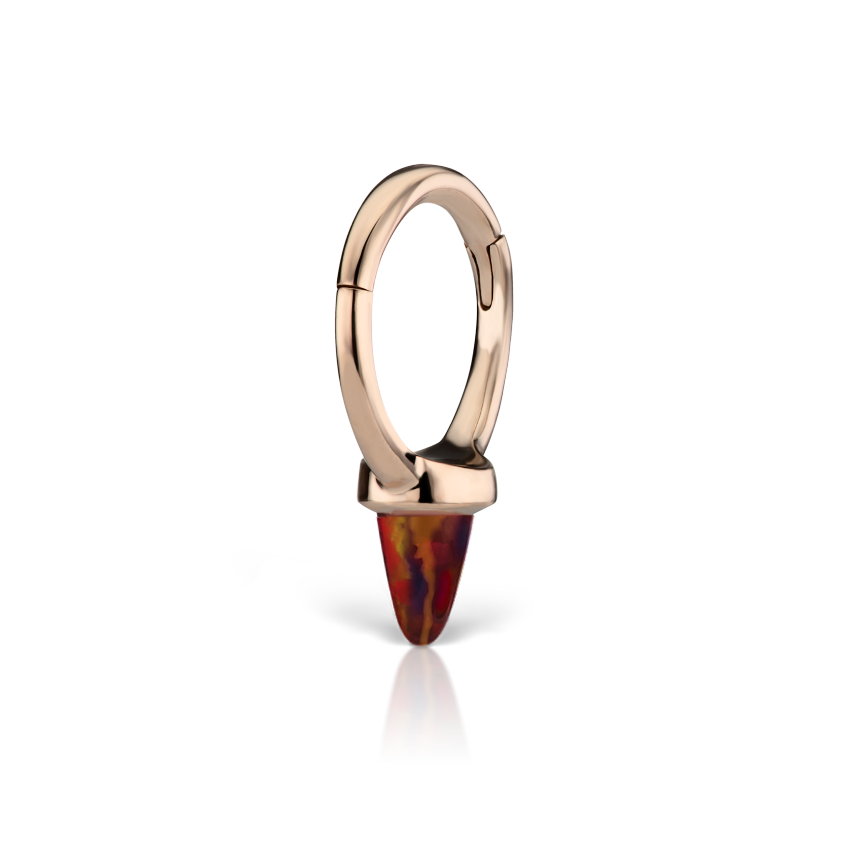 Single Short Black-Red Opal Spike Hoop Earring