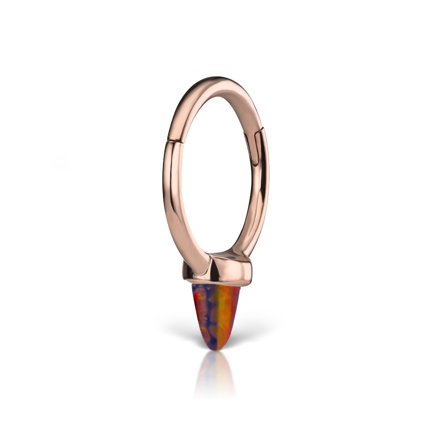 Single Short Black-Red Opal Spike Hoop Earring