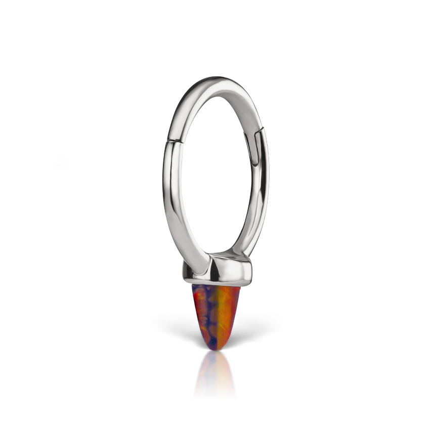 Single Short Black-Red Opal Spike Hoop Earring