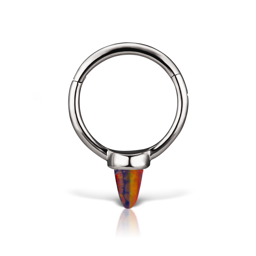 Single Short Black-Red Opal Spike Hoop Earring