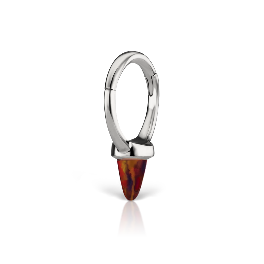 Single Short Black-Red Opal Spike Hoop Earring