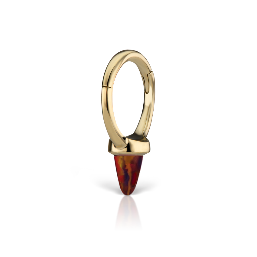 Single Short Black-Red Opal Spike Hoop Earring