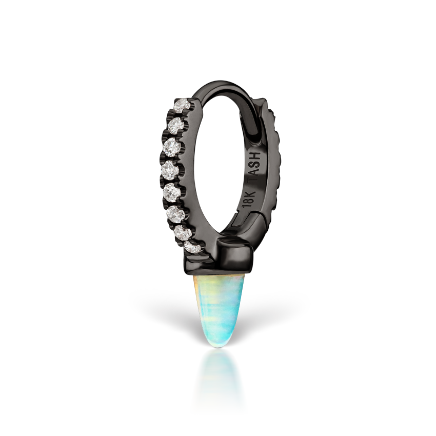 Single Short Opal Spike Diamond Eternity Hoop Earring