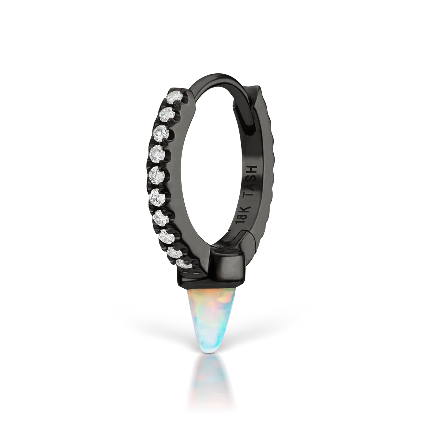 Single Short Opal Spike Diamond Eternity Hoop Earring