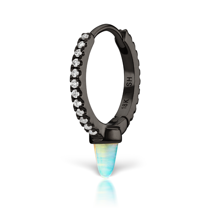 Single Short Opal Spike Diamond Eternity Hoop Earring