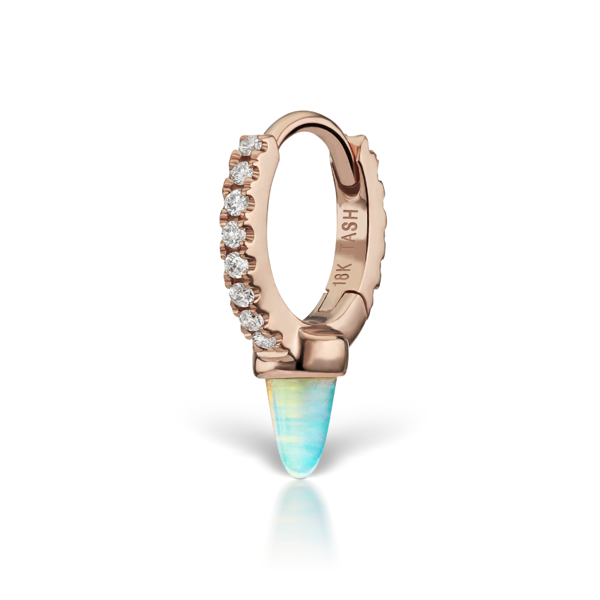 Single Short Opal Spike Diamond Eternity Hoop Earring