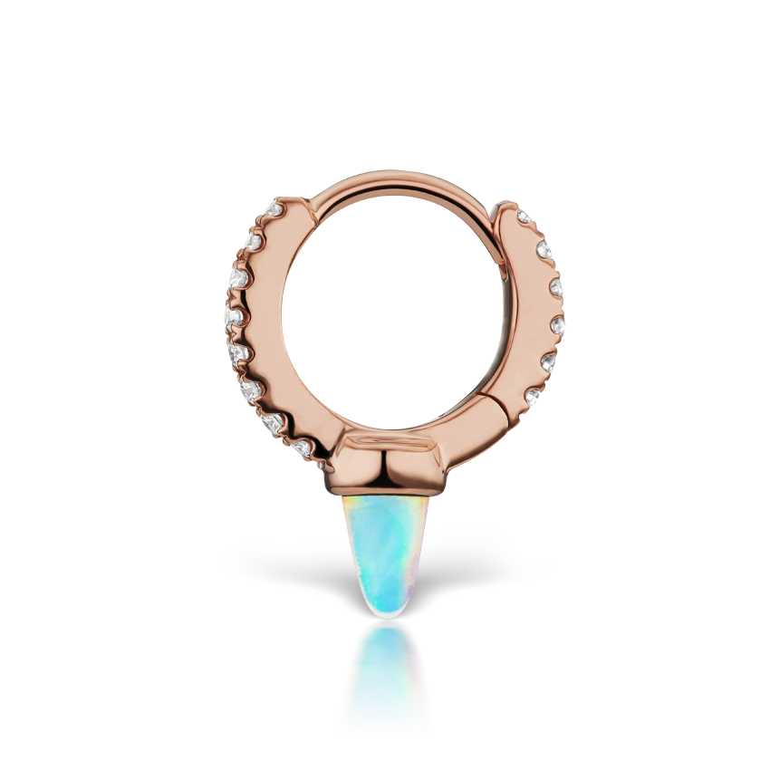 Single Short Opal Spike Diamond Eternity Hoop Earring