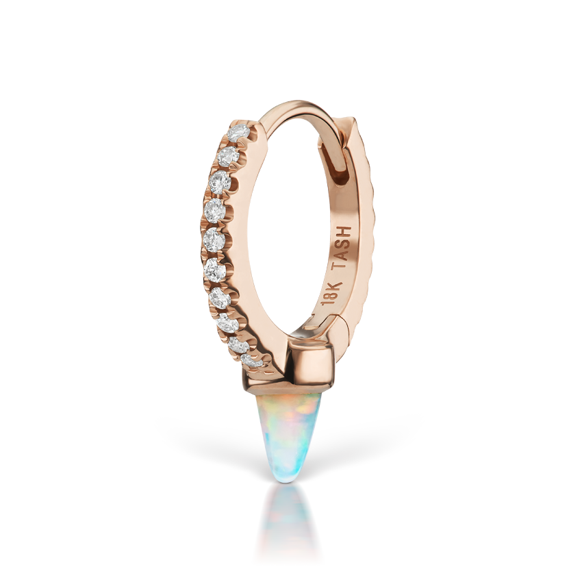 Single Short Opal Spike Diamond Eternity Hoop Earring