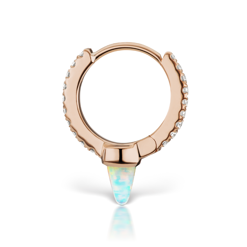 Single Short Opal Spike Diamond Eternity Hoop Earring