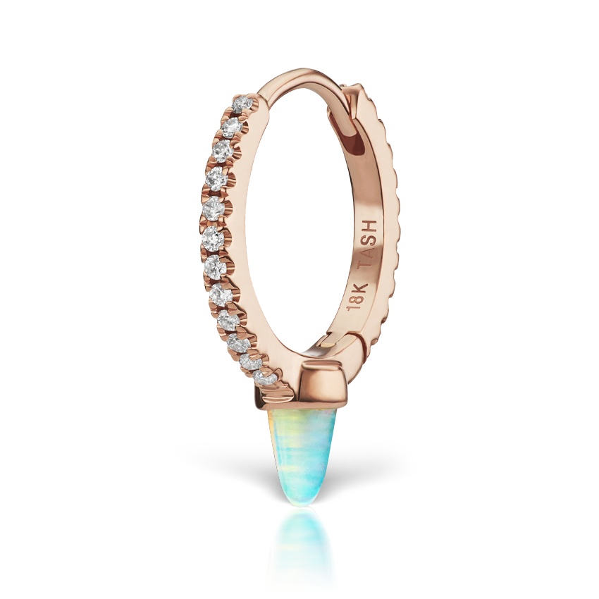 Single Short Opal Spike Diamond Eternity Hoop Earring