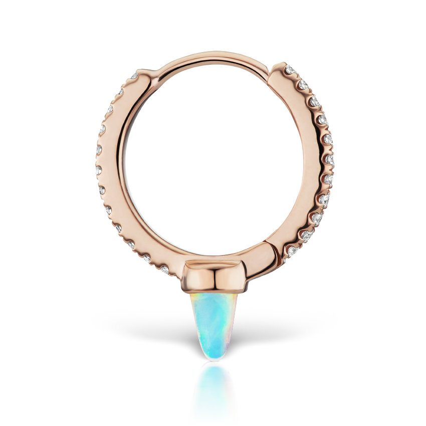 Single Short Opal Spike Diamond Eternity Hoop Earring