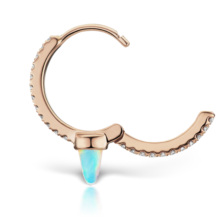 Single Short Opal Spike Diamond Eternity Hoop Earring