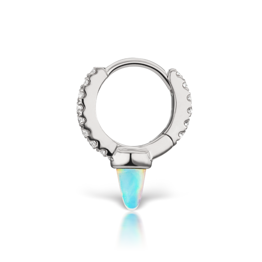 Single Short Opal Spike Diamond Eternity Hoop Earring