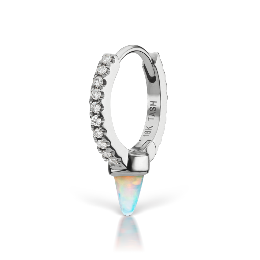 Single Short Opal Spike Diamond Eternity Hoop Earring