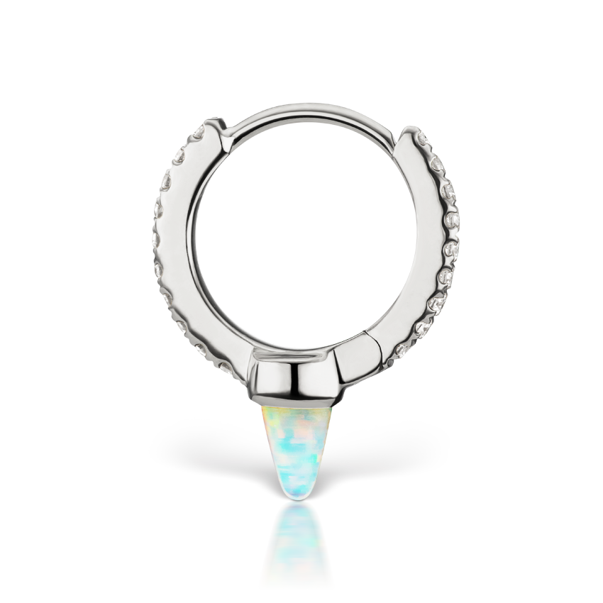 Single Short Opal Spike Diamond Eternity Hoop Earring