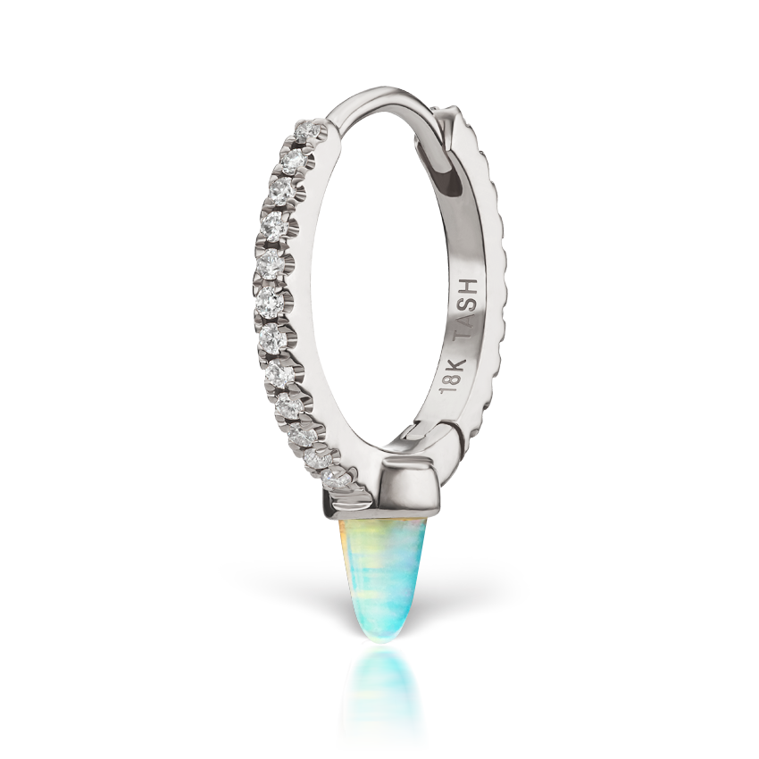 Single Short Opal Spike Diamond Eternity Hoop Earring