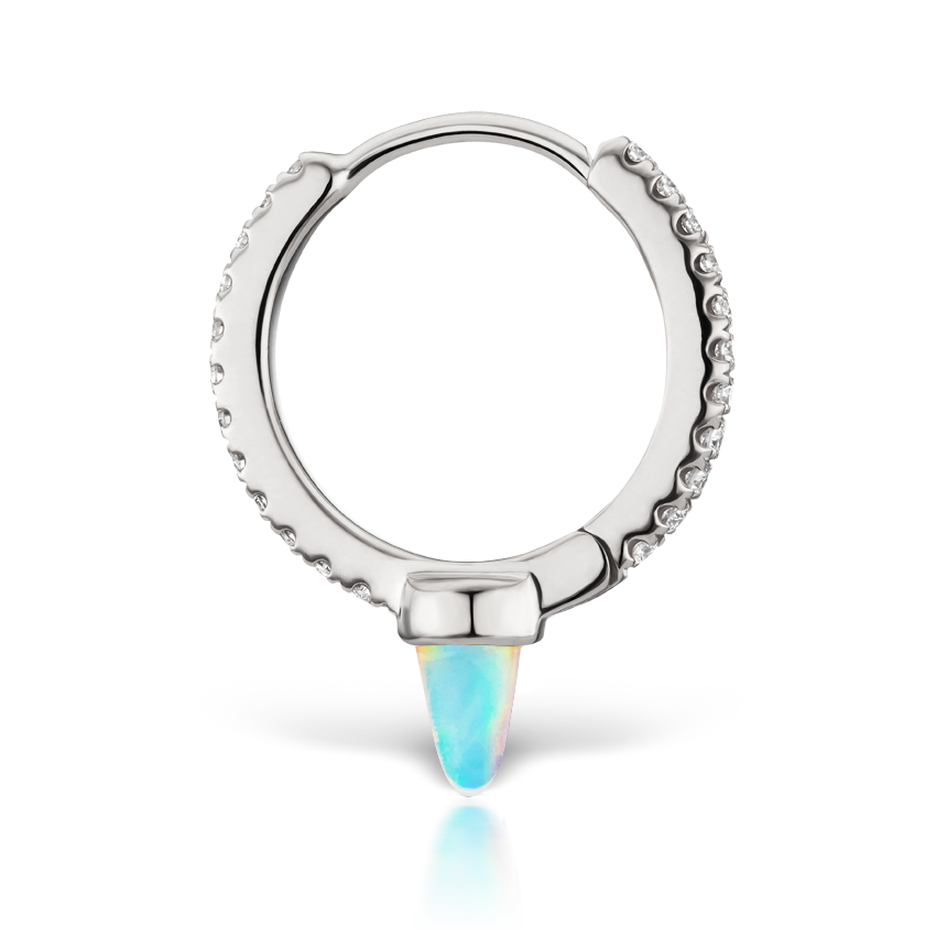 Single Short Opal Spike Diamond Eternity Hoop Earring