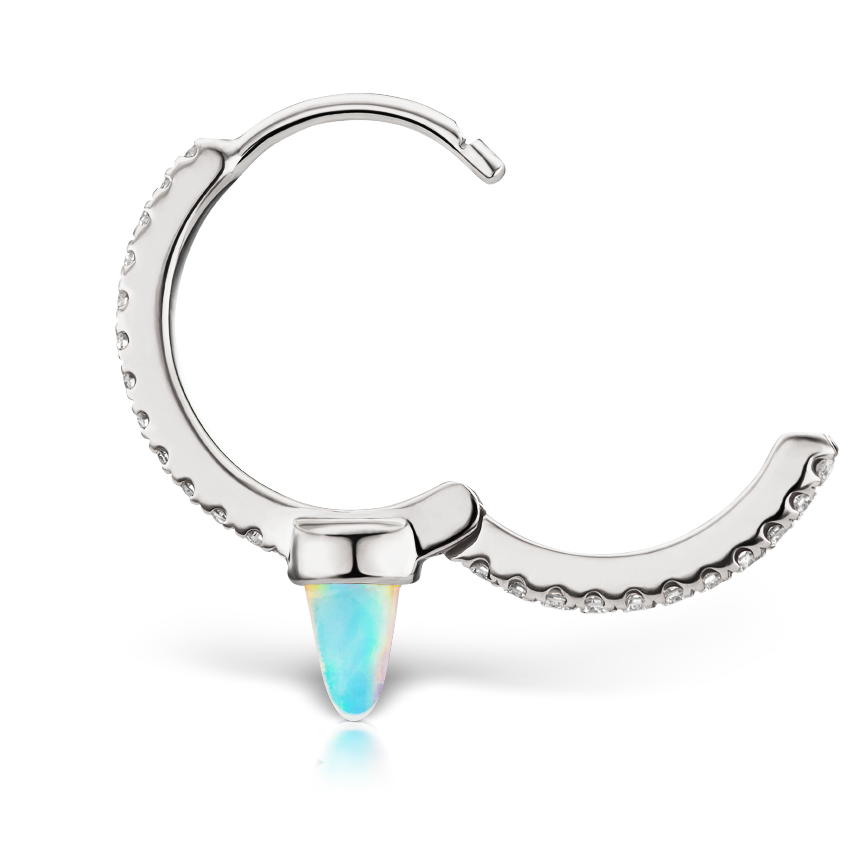 Single Short Opal Spike Diamond Eternity Hoop Earring