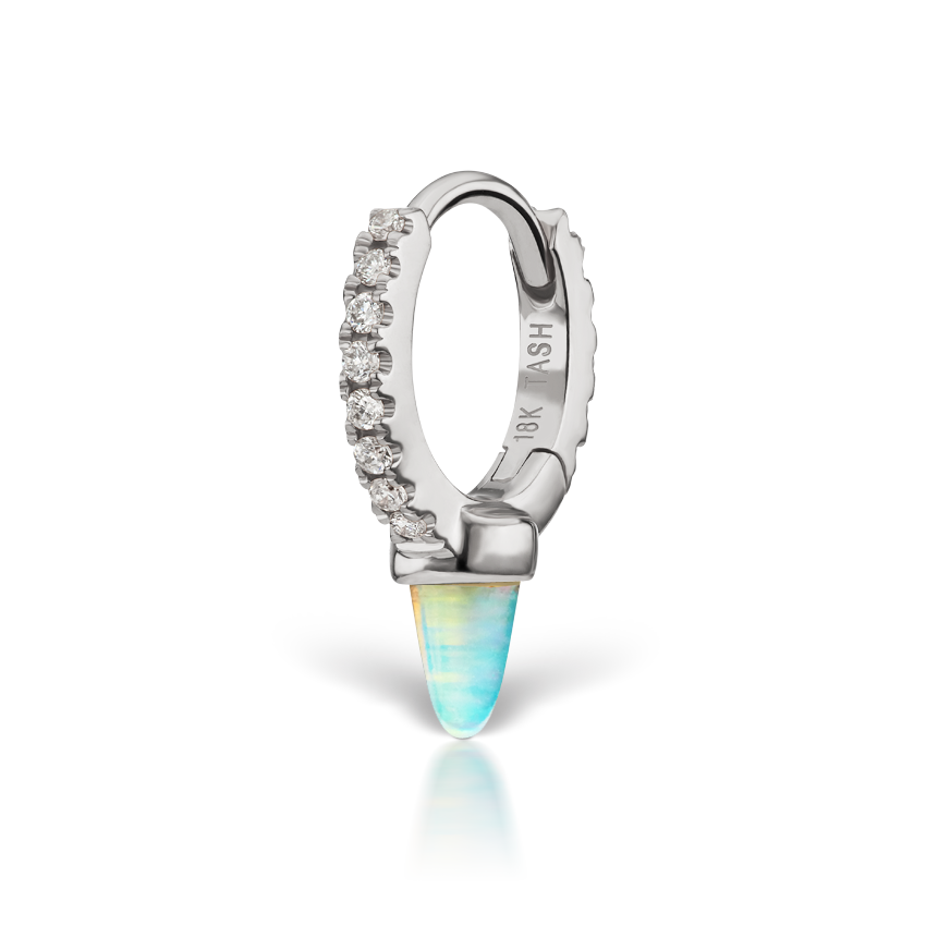 Single Short Opal Spike Diamond Eternity Hoop Earring
