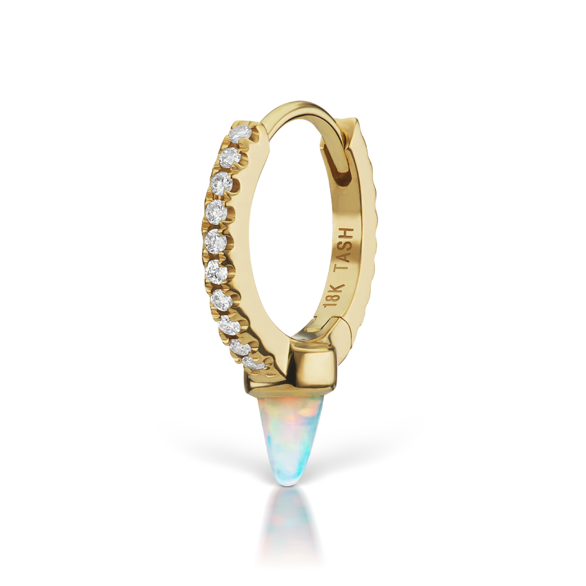 Single Short Opal Spike Diamond Eternity Hoop Earring